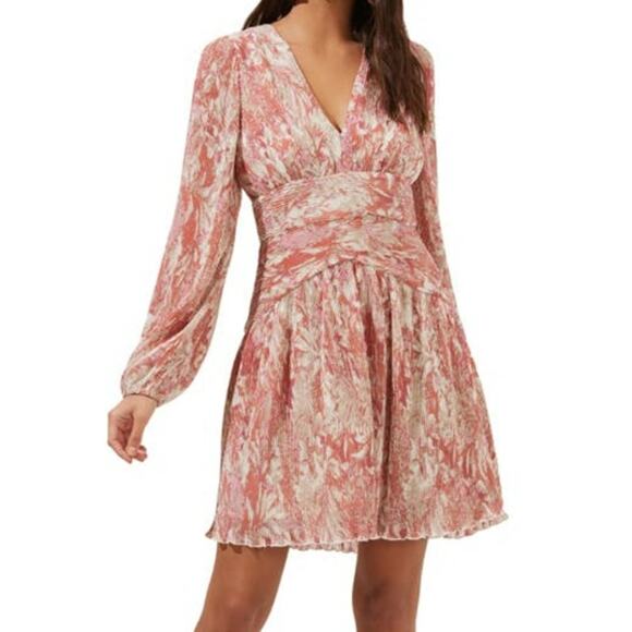 ASTR V-Neck Plisse Wrap Mini Dress Size Small in Coral Floral NWT - Picture 2 of 9